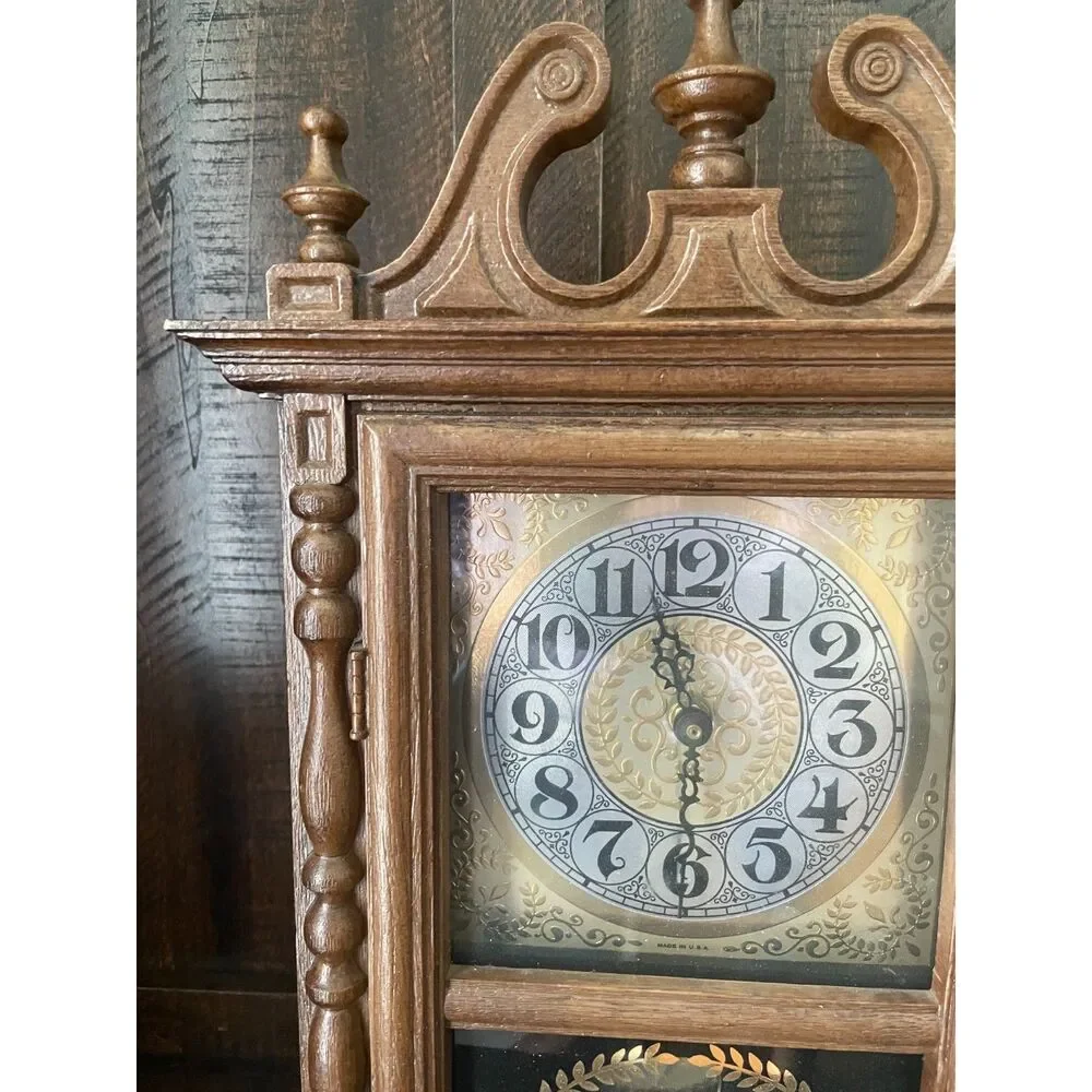 Vintage Westminster Chime Quartz Mantel Clock Wood Pendulum Working USA